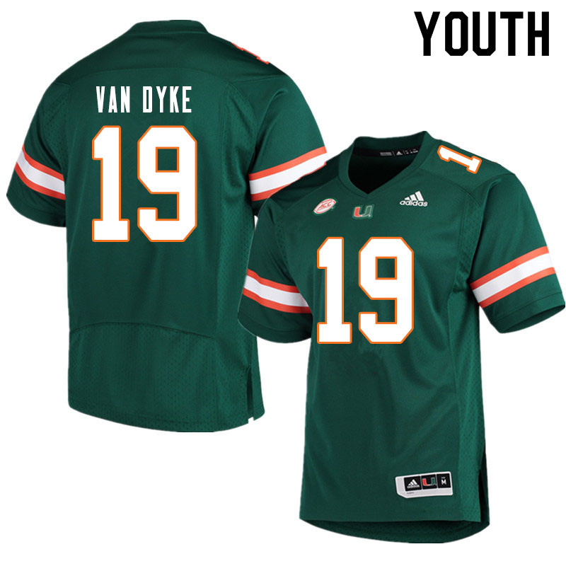 Youth #19 Tyler Van Dyke Miami Hurricanes College Football Jerseys Sale-Green - Click Image to Close